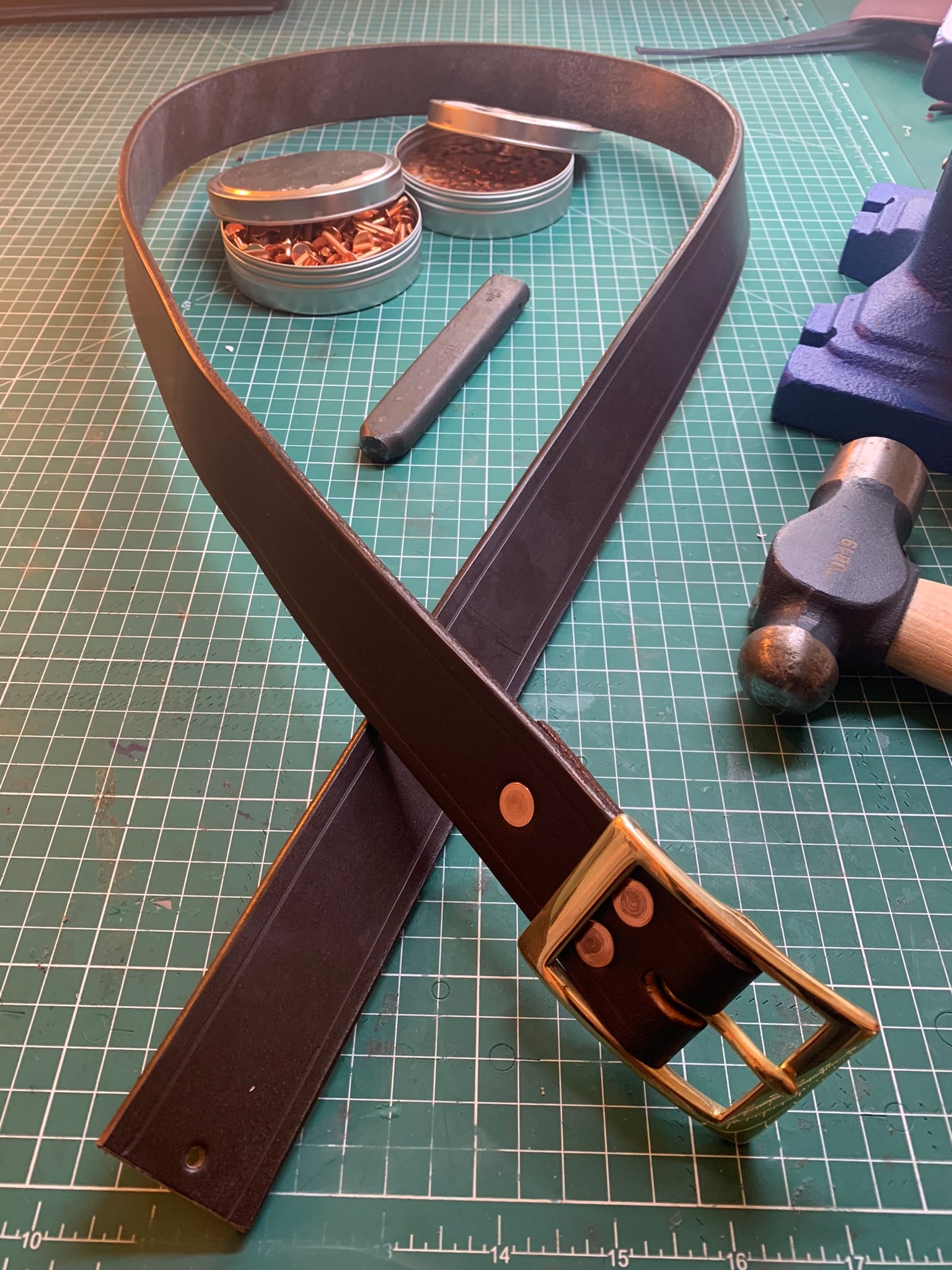 1.5 inch Dark Havana Leather Box Buckle Belt